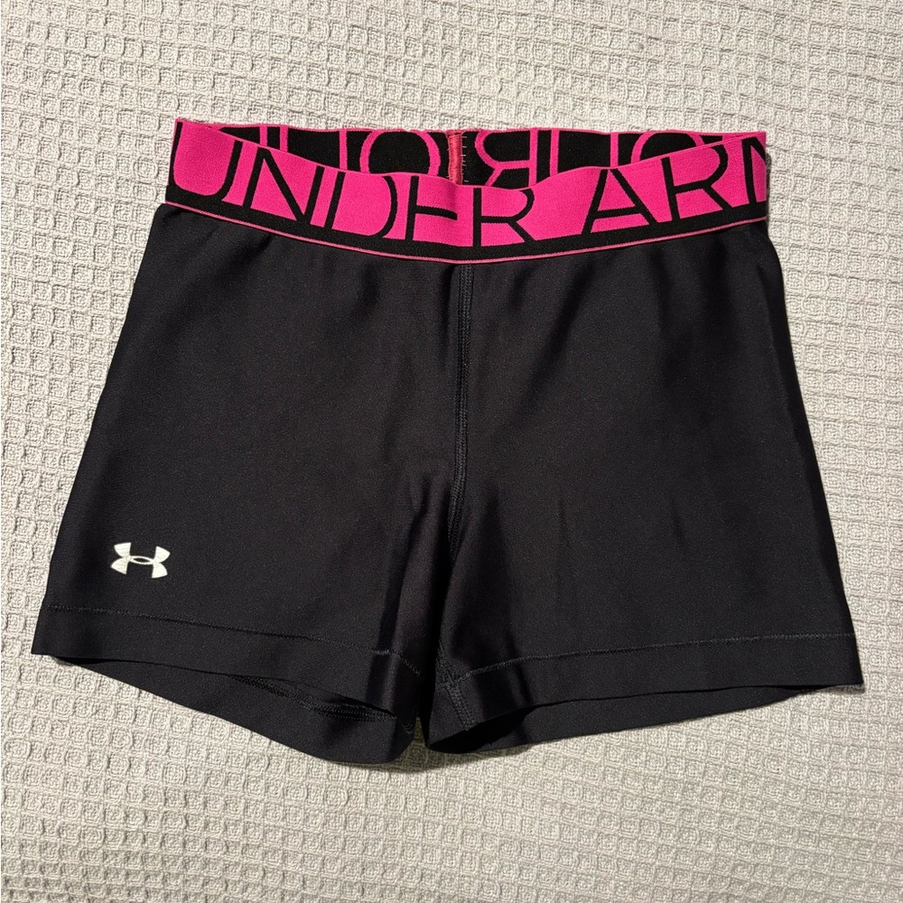 Under Armour Women's Athletic Shorts Black with Pink Waistband